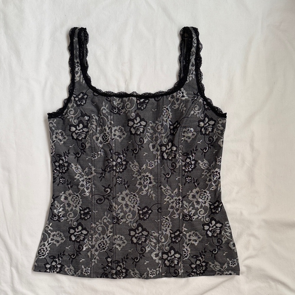 White House Black Market Elegant Black and Gray Lace Camisole